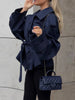 Spring Lace Up Trench Coat Women Solid Loose Large Lapel Long Sleeves Short Windbreaker Chic High Street Lady Outerwear