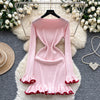 Women Dress Autumn Aesthetic Ruffled Knitted Mini Dress Lady Slim Elastic Bodycon Party Dress Streetwear Vestidos