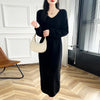100% Merino Wool Women Long Dress Sweater V-Neck Pullover Long Dress Versatile Cashmere Knitwear Bottoming Clothing