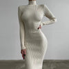 Autumn Knitted Turtleneck Dress Women Long Sleeve Bodycon Midi Dresses Female Elegant Solid Color Skinny Dress