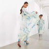 Elegant Print Chiffon Long Dresses Women V-neck High Waist Drawstring Folds See Through Long Sleeve Party Dress Female Vestidos