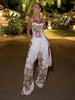 Women's Floral Print Three Piece Set Blazer Corset Top Wide Leg Pant Spring Lady Casual Daily Vacation Party Outfit