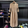Spring Pleated Women's Bud Dress Round Neck Elegant Mid-Length V Collar Famale Clothing Chic 2DB6618