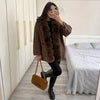 Faux Fur PatchworkTwisted Knitted Cardigan Women Elegant Lapel Long Sleeve Pockets Furry Knitwear Autumn Female Loose Outerwears