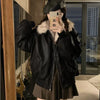 Winter Thick Warm Fleece Hooded Jacket Women Korean Loose Zipper Leather Coats Chic Full Faux Fur Lined Bomber Outerwear