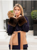 Women Color Block Short Wrap Coat Lapel Collar Waist Tie Faux Fur Cuffs Long Sleeve Loose Elegant Fall Winter Daily Outerwear