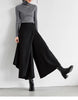 Black Wide-Leg Pants Autumn Flowy Ankle-Length Side Zipper Detail Trousers Office Lady Commuter Bottoms A1738