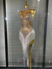White Golden Color Women Sexy Off the Shoulder Shining Sequins Beading Bodycon Mid-calf Dress Birthday Photoshoot Stage Wear