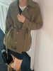 Women's Vintage Trench Coat Jacket with Belt Double Breasted Short Slim Windbreaker