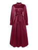 Stylish Waisted Party Dress Autumn Dreses Elegant Women Long Lantern Sleeve Robe Solid A Line Satin Long Dresses