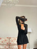 Black Sheer Long Sleeve Dress Women Pleated Patchwork Short Dresses Cocktail Party Sexy See Through Dress