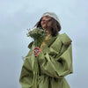 Green Oversized Belt Overcoat Women Elegant Long Sleeve Pleated Lapel Lace Up Windbreaker Autumn Lady Daily Street Outerwears