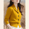 Spring Autumn Women Sweaters Elegant Solid Color Lapel Long Sleeved Knitted Cardigan Jacket Korean Female Knitwear Tops