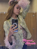 Light Green Landscape Print Jackets Women Chic Stand Collar Furry Cuff Single Breasted Slim Cropped Coat Lady Autumn Daily Wear
