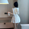Women's Autumn Mesh Lace Hollow Out White Short Dress Women Micro Flare Sleeve See Through Translucent Sexy Girl's Mini Dress