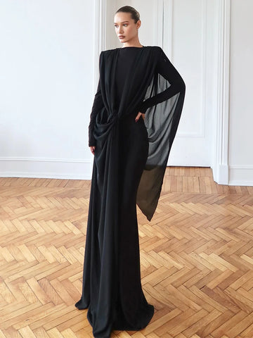 Shawl Patchwork Dress Women Swing Bandage Ruched Sexy Evening Prom Party Stretch Slim Elegant Maxi Bodycon