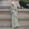 White Pearl Trim Cape Maxi Dress Women Elegant Long Sleeve Cinching Waist Muslim Robes Spring Eid Abaya Lady Dresses