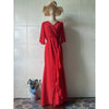 Solid Long Dress Women Flare Sleeve A Line Dresses Casual Ruffles Midi Waist Vestidos V Neck Office Lady Slight Strech