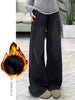 Womens Jeans Y2k Jeans Flared Trousers Black Gray Straight Leg Winter Warm Fleece Lined Loose Fit High Waist Wide Leg