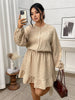 Plus Size Solid Buttons O-Neck Long Sleeve Shirt Dress Women Autumn Elastic Waist Casual Ruffle Hem Short Dresses