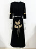 High Street Designer Suit Set Women's 3/4 Sleeve Beaded Cropped Jacket Midi Skirt Suit 2pcs
