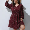 Plus Size Floral Print A-line Dress Women Long Puff Sleeve High Waist Elegant Spring Casual Midi Boho Dress Large Size 6XL 7XL