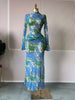 Women Full Sleeve Leaf Print Stacked Bodycon Long Dress Fall Evening Birthday Night Party Vestidos Sexy Dresses