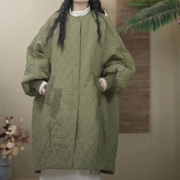 Oversized Diamond Plaid Down Cotton Jacket European Women Coat Long Lightweight Cotton Jacket Winter Parka Coat Female