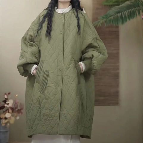 Oversized Diamond Plaid Down Cotton Jacket European Women Coat Long Lightweight Cotton Jacket Winter Parka Coat Female