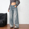 Women Fleece Lined Slightly Stretch Blue Wide Leg Jeans Selling Denim Pants