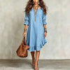 Elegant V-Neck Midi Sleeve Dress with Hem Ruffle Detail European And American Woven Fabric Women's