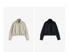 Women Slub Cotton Jackets Spring Cropped Tulip Silhouette Striped Cuff - Turn Up Stand Collar Tops