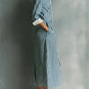 Autumn Striped Print Shirt Dress For Women Casual Turn Down Collar Color Blocking Pocket Long Dresses Graceful Robe