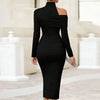 Sexy Turtleneck Off Shoulder Hollow Party Dresses Woman Spring Slid Ruched Slit Midi Dress Elegant Long Sleeve Office Lady Dress