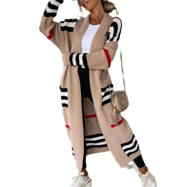 Print Long Cardigan For Women Autumn Winter Clothes Knit Loose Outerwear Soft Sweater Coat Streetwear Cover Up