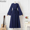 Women Muslim Maxi Dress Solid Color O-Neck Long Sleeve Turkish Abaya Robe Casual Elegant Party Oversized Vestidos