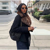 Lace-Up Long Overcoat Women's Coat Office Lady Elegant Woolen Furry Patchwork Long Sleeve Coats Loose Cardigan Jackets