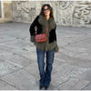 Elegant Solid Faux Fur Spliced Coat Women Lapel Long Sleeve Tassel Plush Outerwear Fall Winter Warm Streetwear