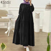 Autumn Women Long Vestidos Muslim O Neck Islamic Hijab Casual Loose Maxi Dress Tiered Long Sleeve Abaya Robes