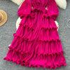 High End Party Ruffles Runway Dresses Women Lantern Sleeve Lace-up Loose Stretch Celebrity Beautiful Long Dress