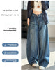 Women's High-Waisted Barrel Jeans Curved Leg Denim Contrast Stitching Vintage Wash Horseshoe Pants S-3XL