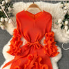 European Court Style Dress for Women A Design Sense Tassel V-neck Slim Fit Long High-temperature Pleated Flared Sleeve