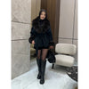 Retro Solid Fur Patchwork Woolen Coats Women Chic Full Sleeve V-neck Lace Up Loose Overcoat Lady Winter Commute Outwear