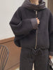 Solid Wool Coat Women Casual Hooded Y2k Loose Zipper Blends Cardigan Full Sleeved Thick Warm Outwear Jackets Autumn Winter