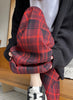 Women's High Waist Plaid Trousers Autumn Winter Korean Retro Straight Pants Loose Fit Drawstring Wide Leg Trouser Mujer