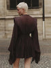 Sexy O Neck Long Sleeve Ruffles Folds A-line Dress Women Hollow Out Lace Up High Waist Mini Dresses Evening Party Cocktail
