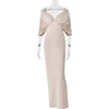 Women Off-shoulder Ruched Sexy Maxi Dress Elegant Deep V Neck Draped Sleeve Bodycon Club Party Long Dresses Female