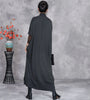 Woman Autumn Mock Neck Loose Long Sleeves Dress Chinese Style Contrast Batwing Sleeve Casual Dress