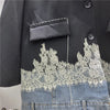Spring Denim Patchwork Contrasting Color Lace Blazer Long-sleeved Women Oversize Loose Casual Suit