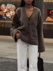Women's Cropped Cardigans V-neck Knitted Sweater Coat Long Sleeve with Pocket Casual Streetwear Outwear Autumn